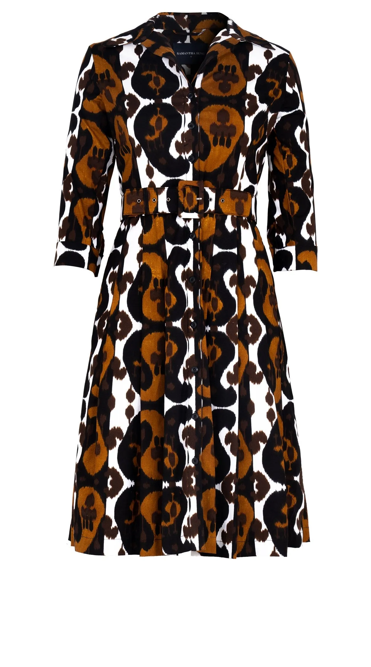 Audrey Dress #2 Shirt Collar 3/4 Sleeve Cotton Stretch (Ikat Turkish)