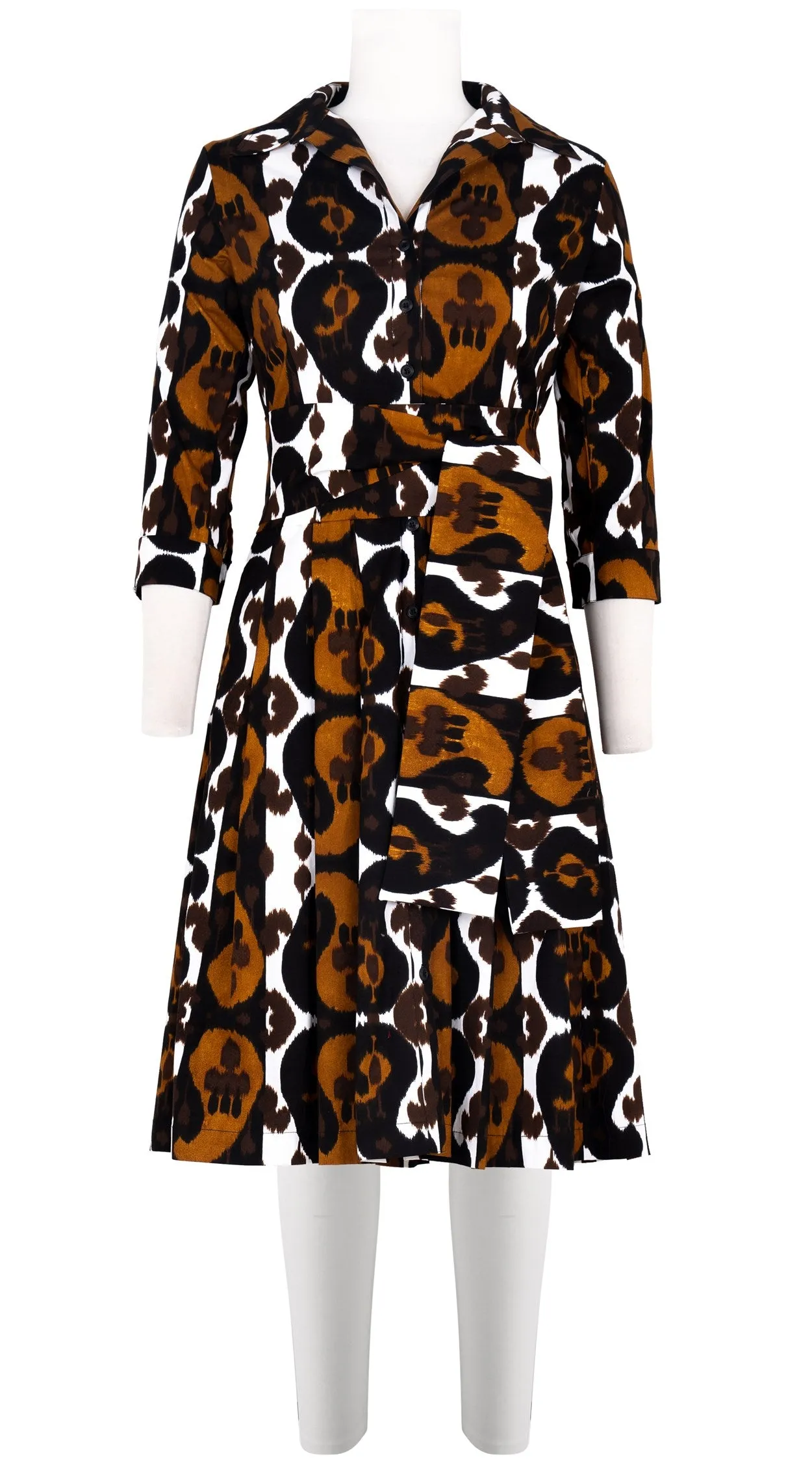 Audrey Dress #2 Shirt Collar 3/4 Sleeve Cotton Stretch (Ikat Turkish)