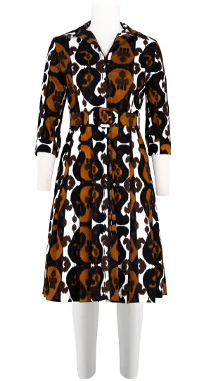 Audrey Dress #2 Shirt Collar 3/4 Sleeve Cotton Stretch (Ikat Turkish)