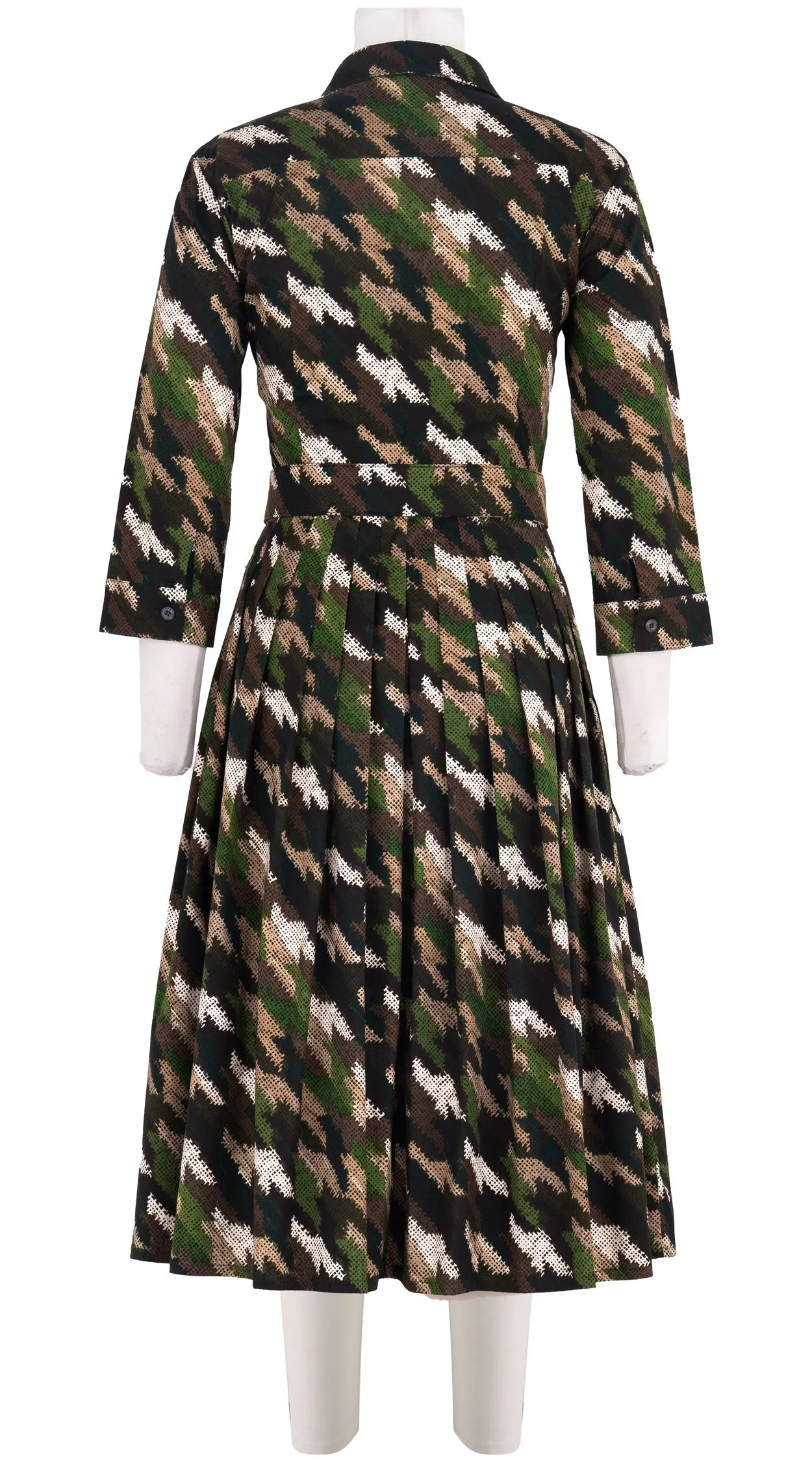Audrey Dress #2 Shirt Collar 3/4 Sleeve Long Length Cotton Stretch (Houndstooth Graphic)