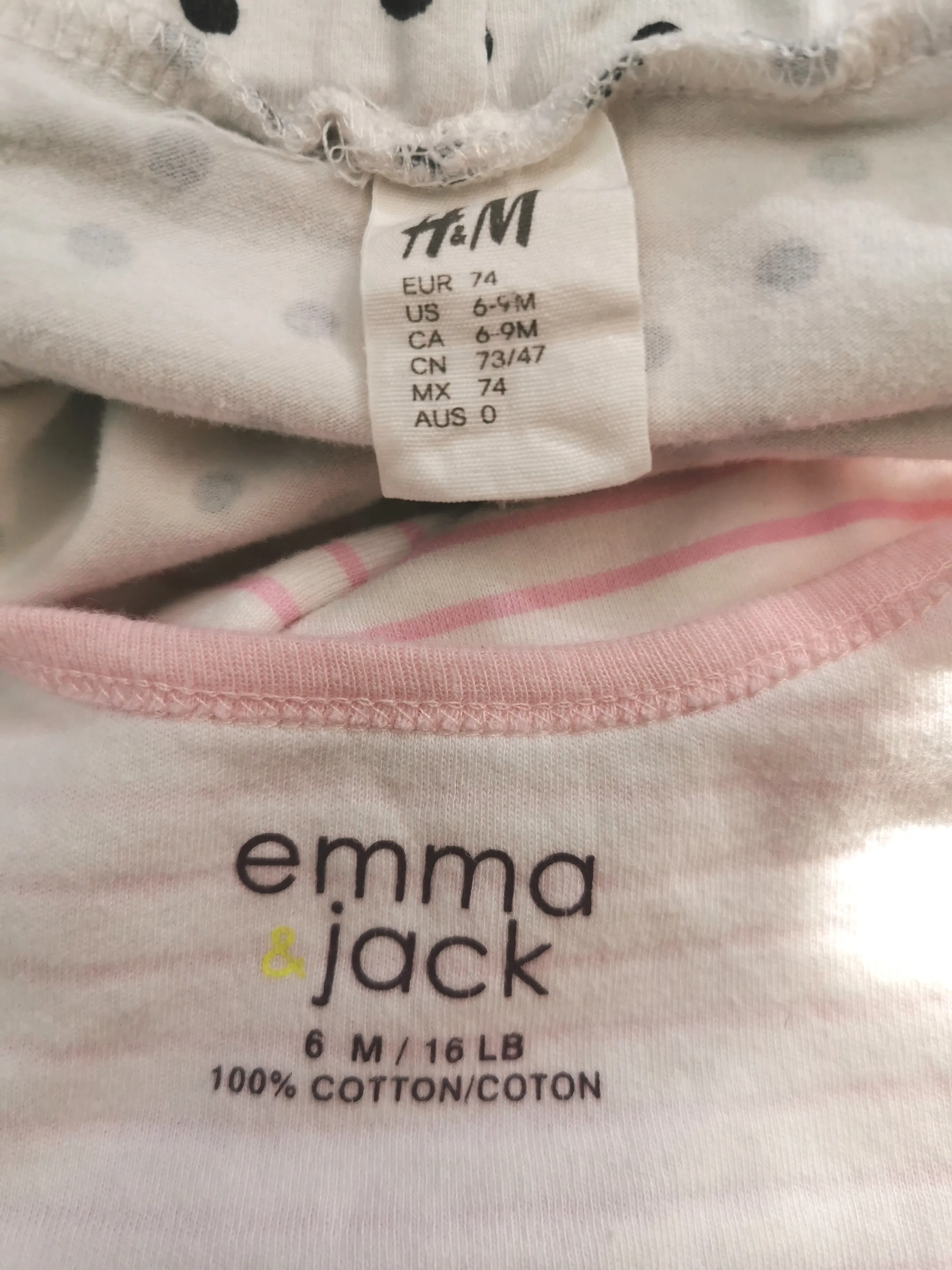 BABY GIRL SIZE 6/9 MONTHS - EMMA & JACK / H&M, 2 Piece Mix N Match Outfit VGUC B16