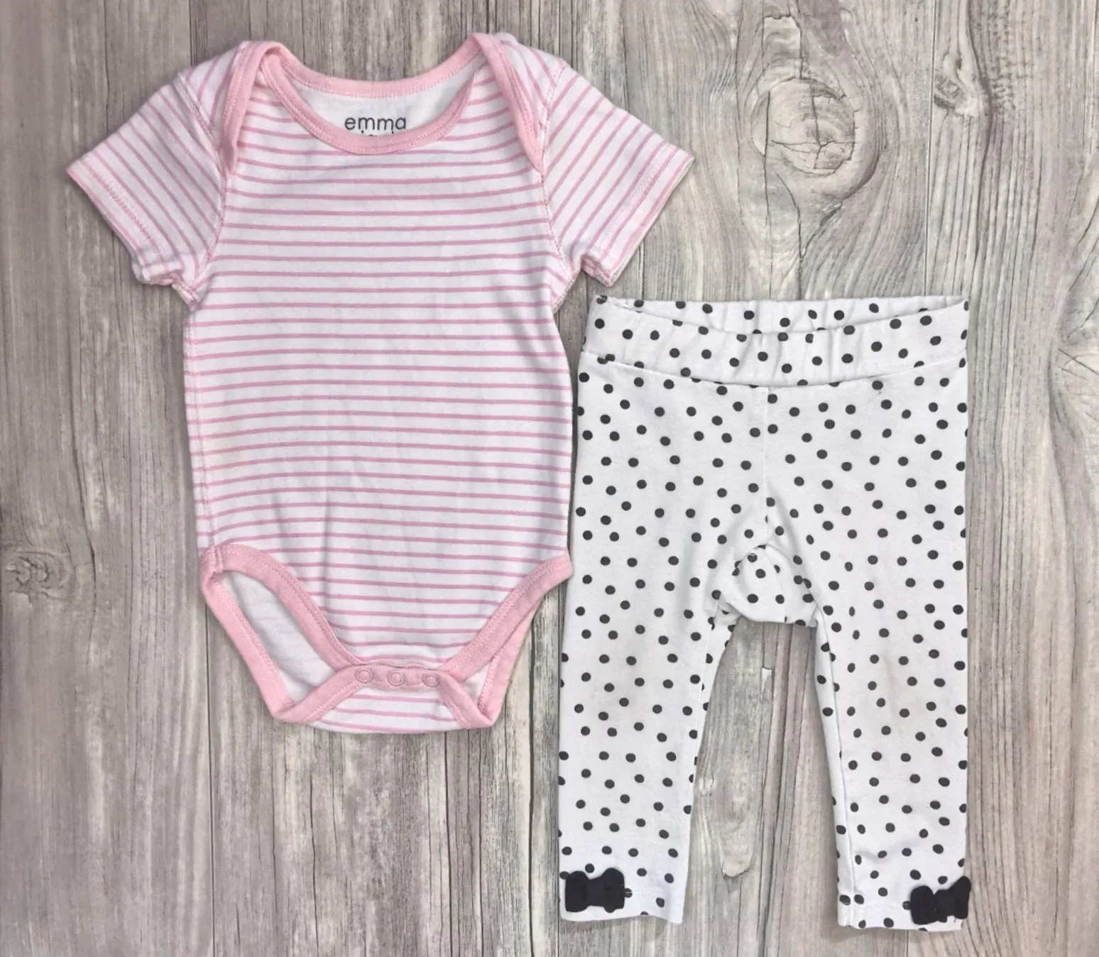BABY GIRL SIZE 6/9 MONTHS - EMMA & JACK / H&M, 2 Piece Mix N Match Outfit VGUC B16