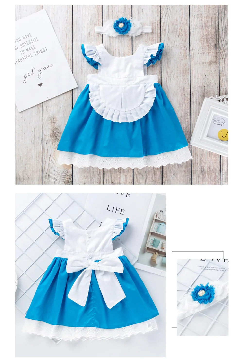 Baby Girls Princess Dresses Costume Party Dress up Cotton Dress & Headband Set