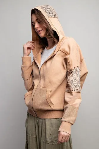 Bandana Mix Light Camel Zip Up Hoodie