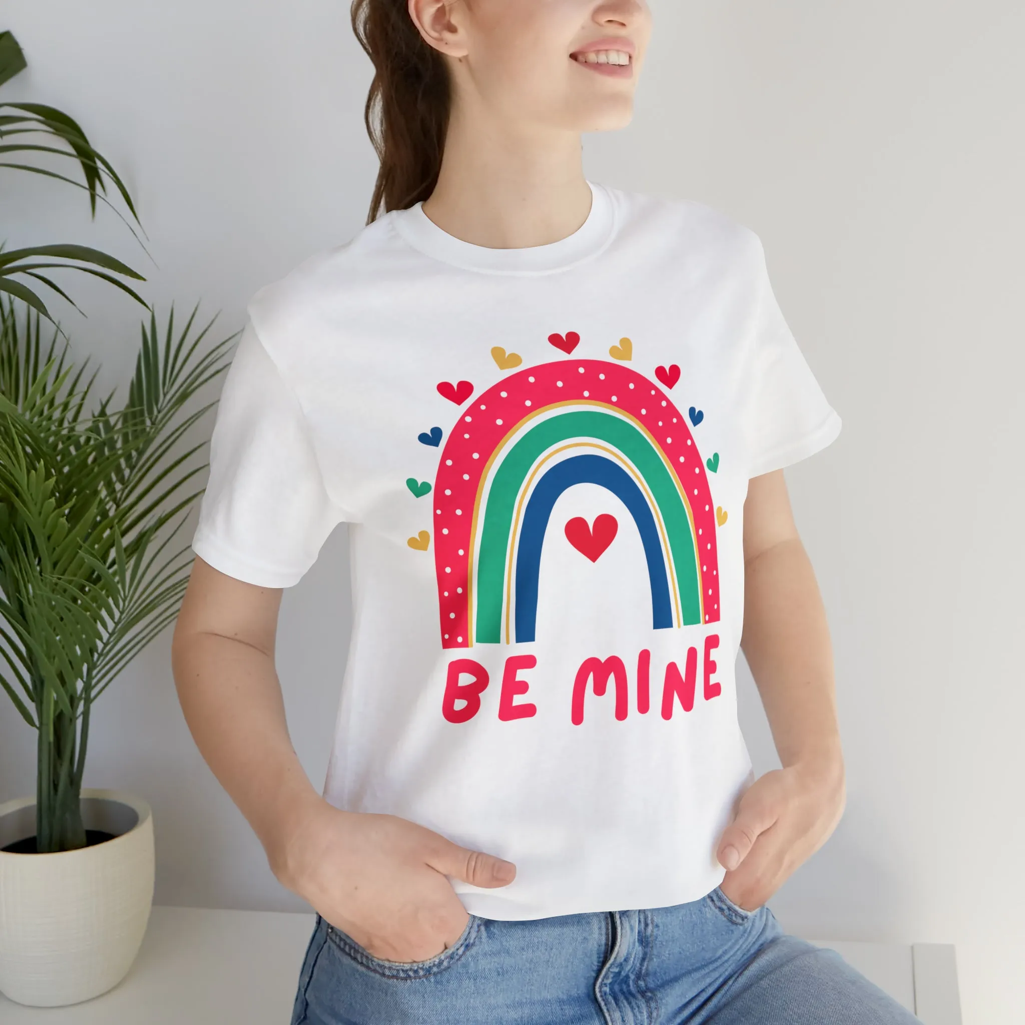Be Mine Rainbow Happy Valentine's Day T-Shirt | Sweetheart Love Tee |  Bella Canvas 3001 Unisex |  I Love You Short Sleeve Tshirt