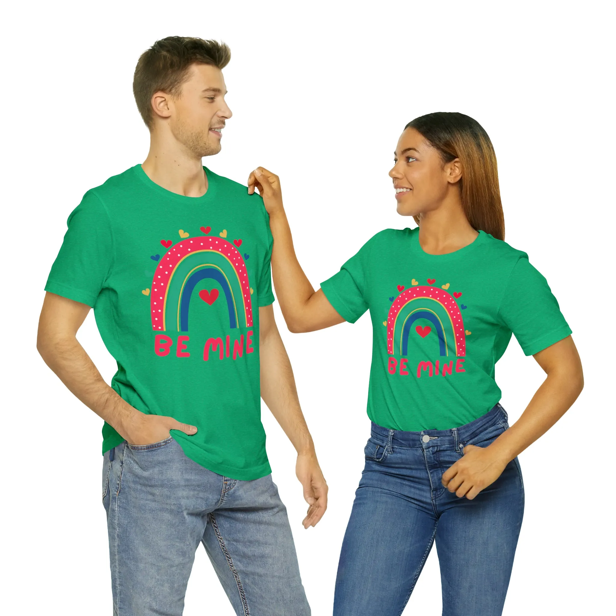 Be Mine Rainbow Happy Valentine's Day T-Shirt | Sweetheart Love Tee |  Bella Canvas 3001 Unisex |  I Love You Short Sleeve Tshirt