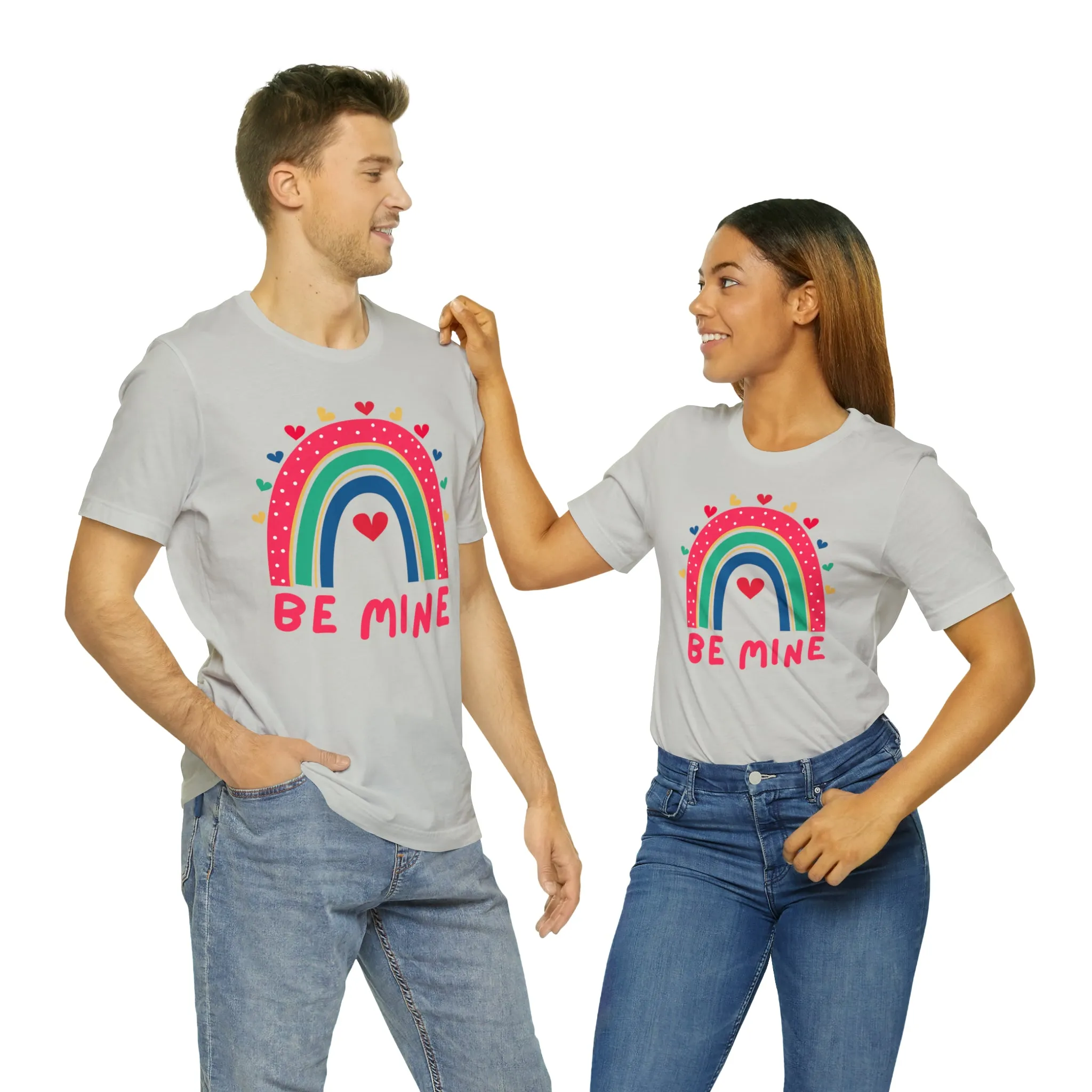 Be Mine Rainbow Happy Valentine's Day T-Shirt | Sweetheart Love Tee |  Bella Canvas 3001 Unisex |  I Love You Short Sleeve Tshirt
