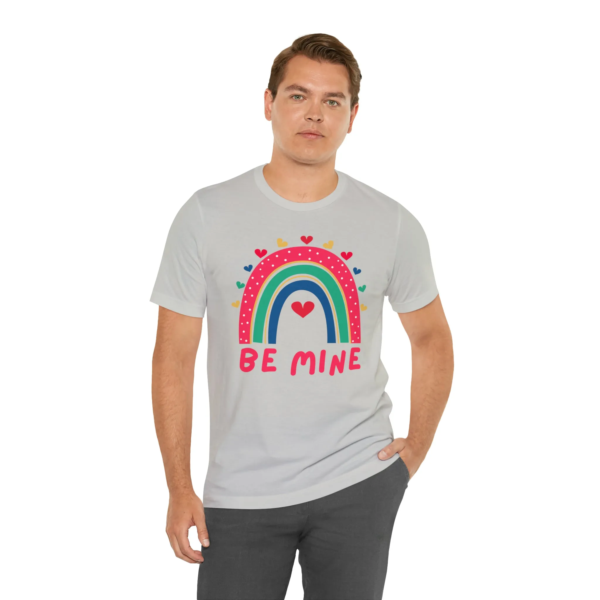 Be Mine Rainbow Happy Valentine's Day T-Shirt | Sweetheart Love Tee |  Bella Canvas 3001 Unisex |  I Love You Short Sleeve Tshirt