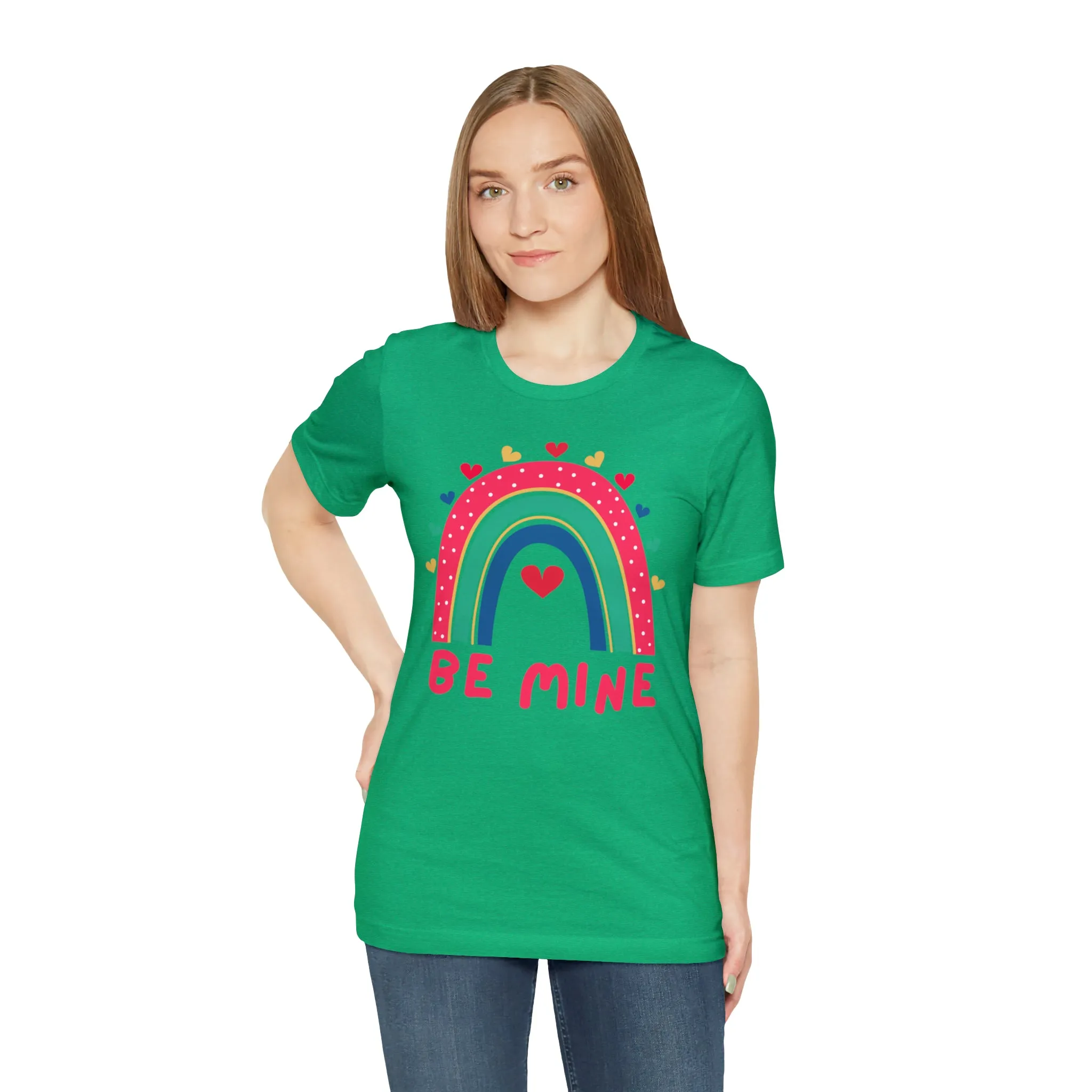 Be Mine Rainbow Happy Valentine's Day T-Shirt | Sweetheart Love Tee |  Bella Canvas 3001 Unisex |  I Love You Short Sleeve Tshirt