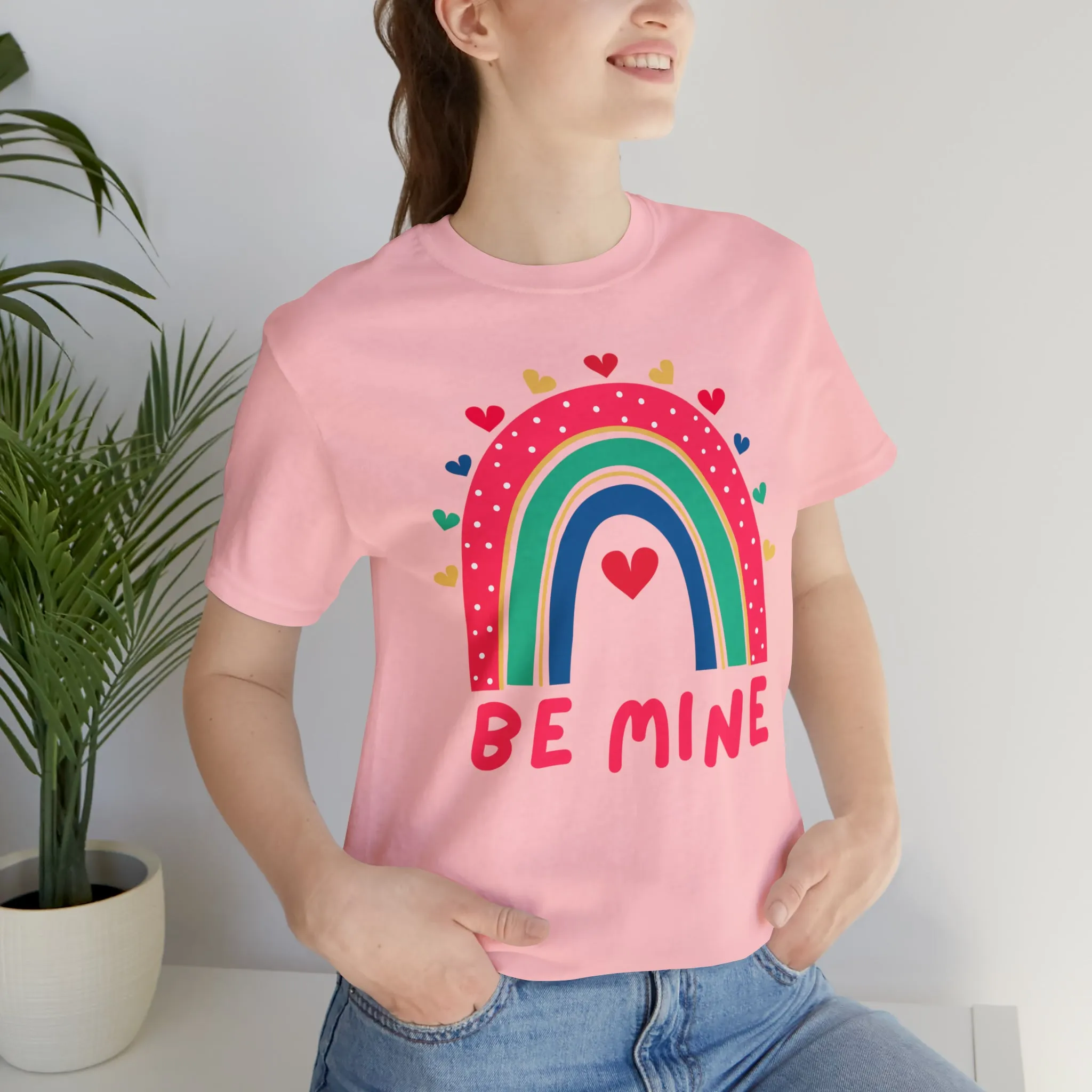 Be Mine Rainbow Happy Valentine's Day T-Shirt | Sweetheart Love Tee |  Bella Canvas 3001 Unisex |  I Love You Short Sleeve Tshirt