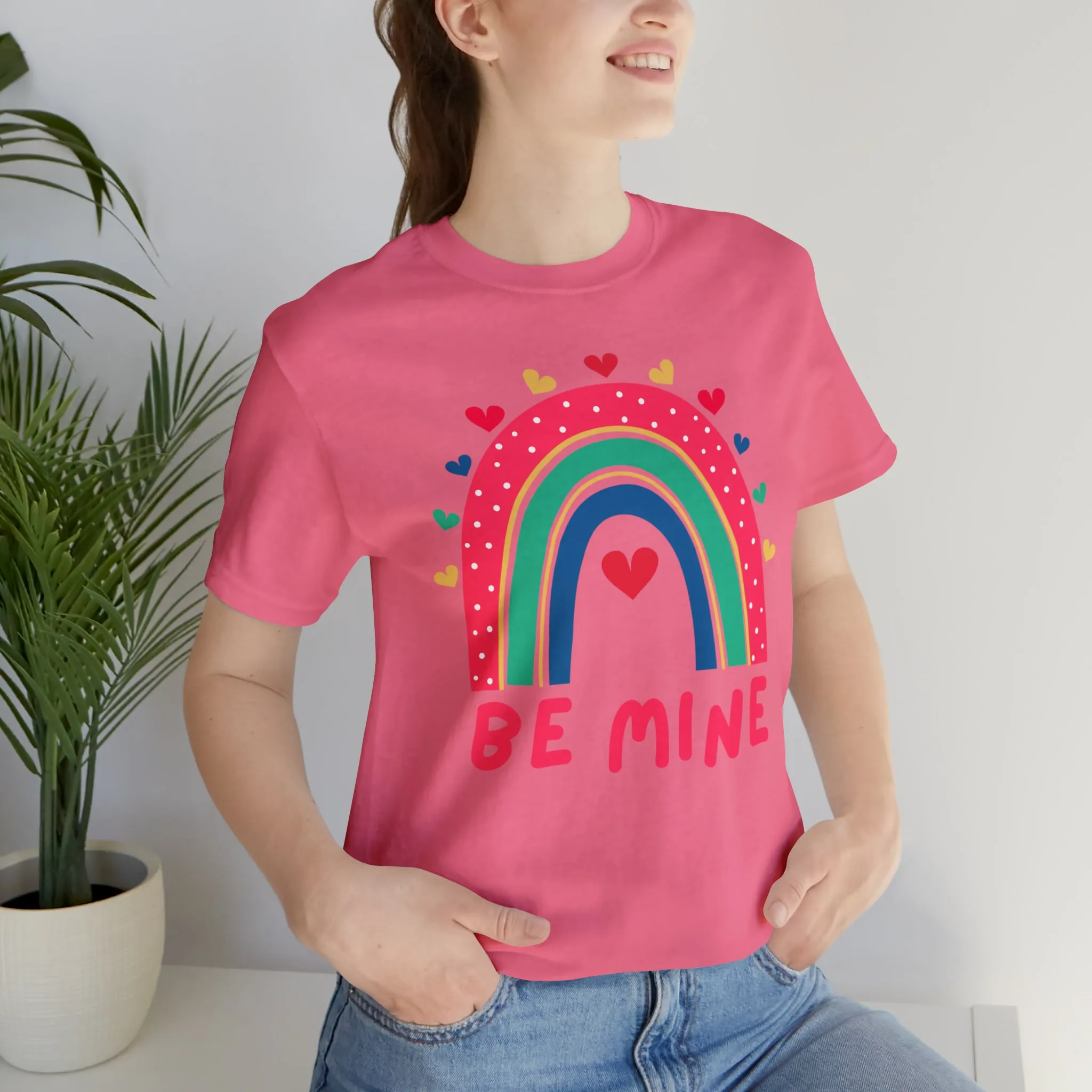 Be Mine Rainbow Happy Valentine's Day T-Shirt | Sweetheart Love Tee |  Bella Canvas 3001 Unisex |  I Love You Short Sleeve Tshirt