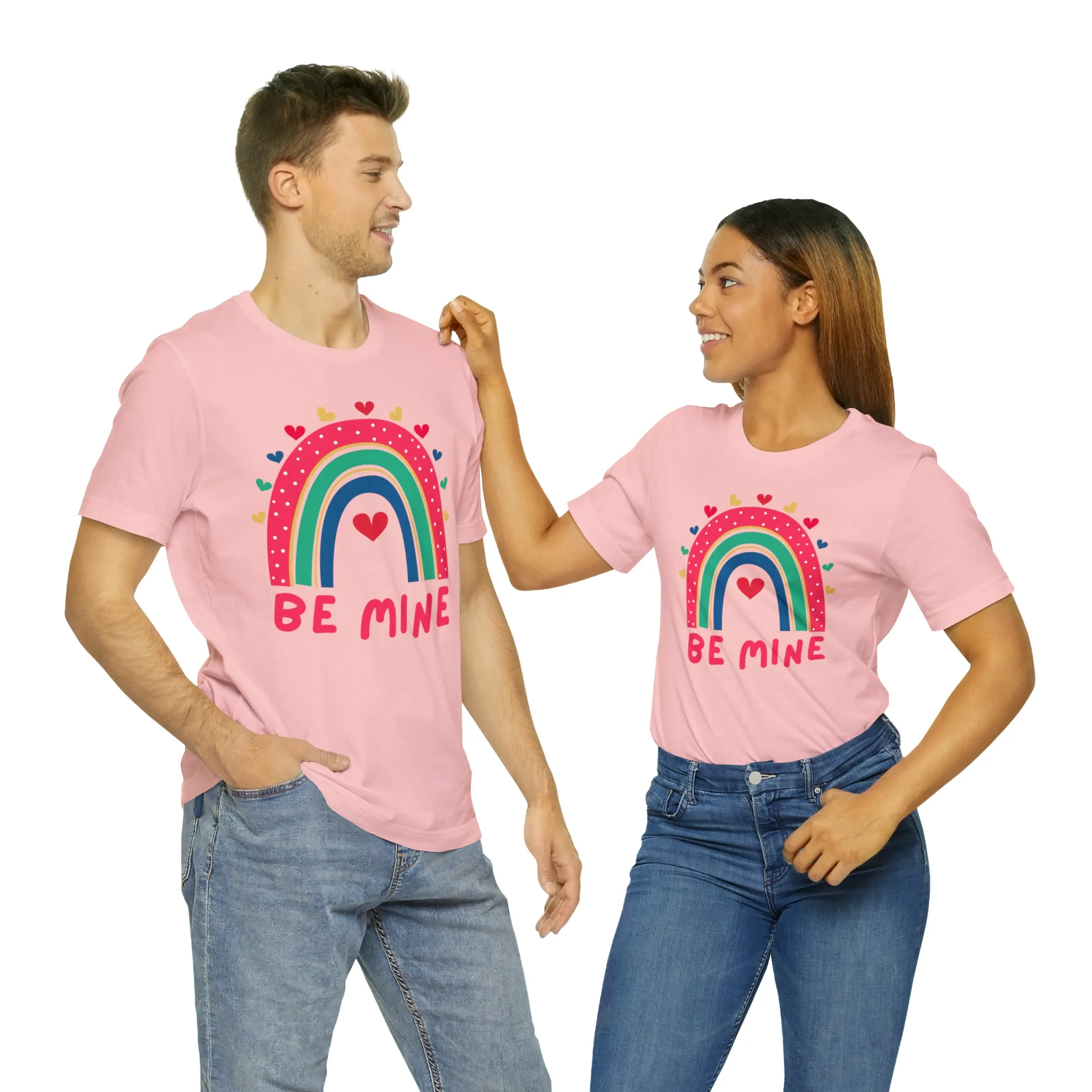 Be Mine Rainbow Happy Valentine's Day T-Shirt | Sweetheart Love Tee |  Bella Canvas 3001 Unisex |  I Love You Short Sleeve Tshirt
