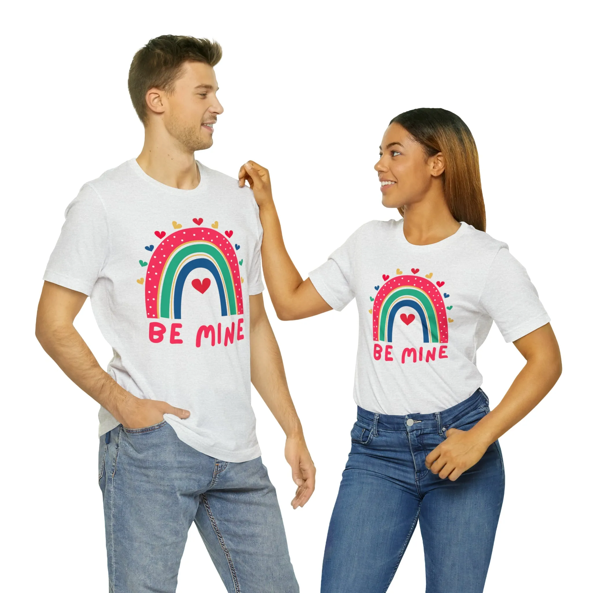 Be Mine Rainbow Happy Valentine's Day T-Shirt | Sweetheart Love Tee |  Bella Canvas 3001 Unisex |  I Love You Short Sleeve Tshirt