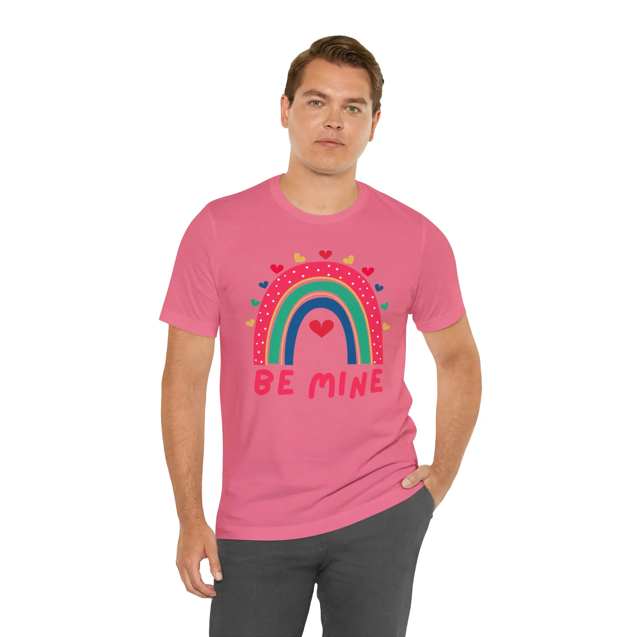 Be Mine Rainbow Happy Valentine's Day T-Shirt | Sweetheart Love Tee |  Bella Canvas 3001 Unisex |  I Love You Short Sleeve Tshirt