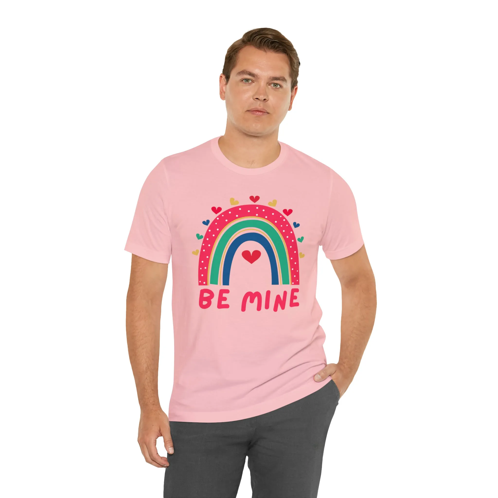 Be Mine Rainbow Happy Valentine's Day T-Shirt | Sweetheart Love Tee |  Bella Canvas 3001 Unisex |  I Love You Short Sleeve Tshirt
