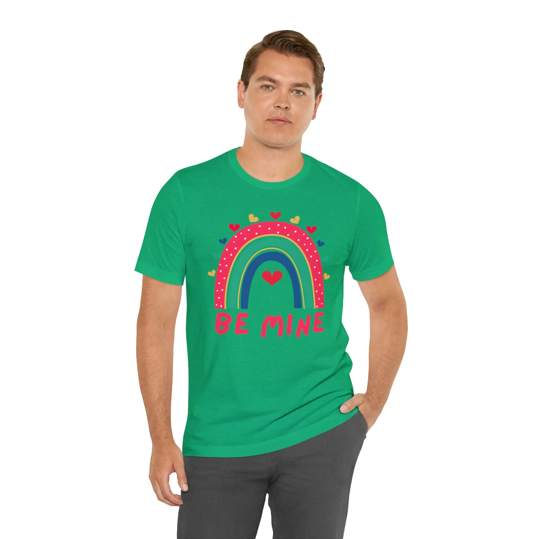Be Mine Rainbow Happy Valentine's Day T-Shirt | Sweetheart Love Tee |  Bella Canvas 3001 Unisex |  I Love You Short Sleeve Tshirt