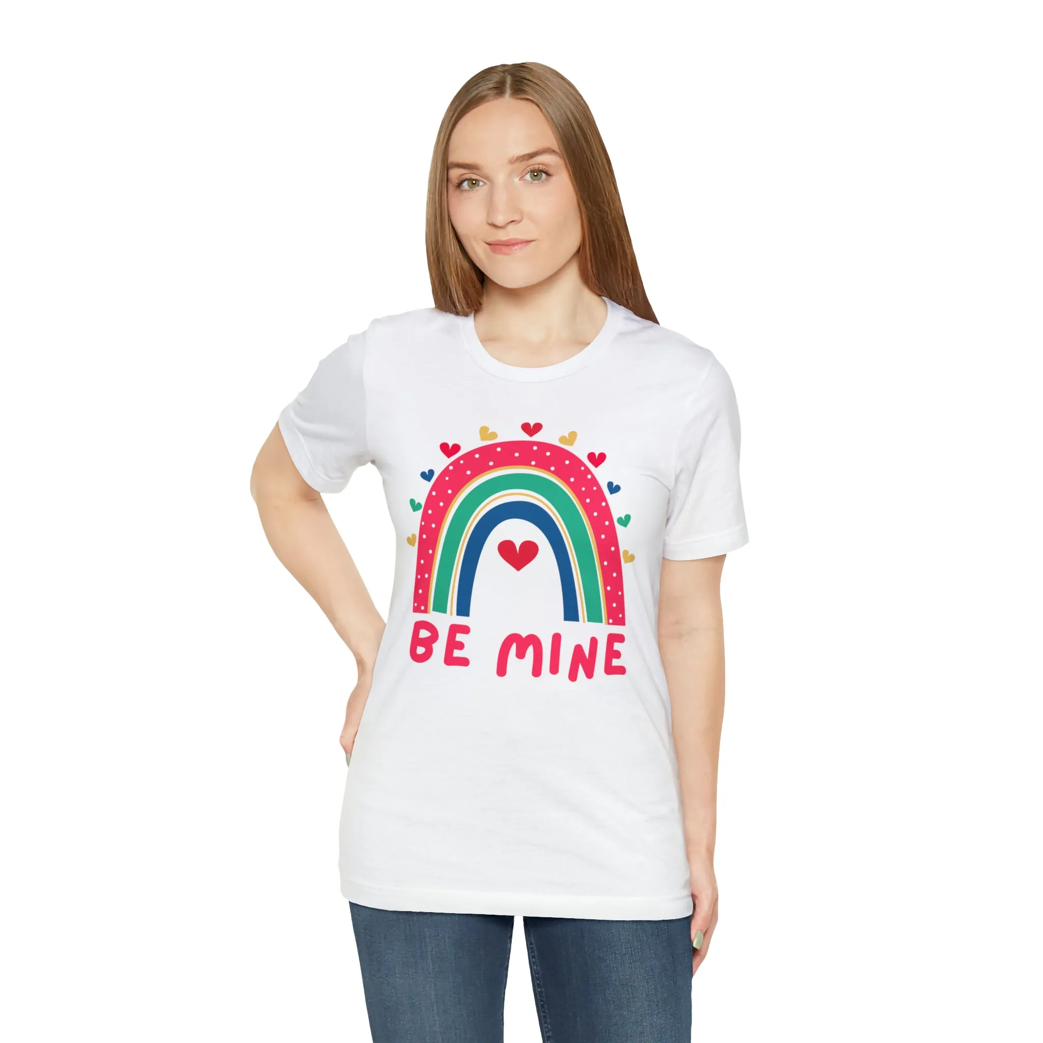 Be Mine Rainbow Happy Valentine's Day T-Shirt | Sweetheart Love Tee |  Bella Canvas 3001 Unisex |  I Love You Short Sleeve Tshirt