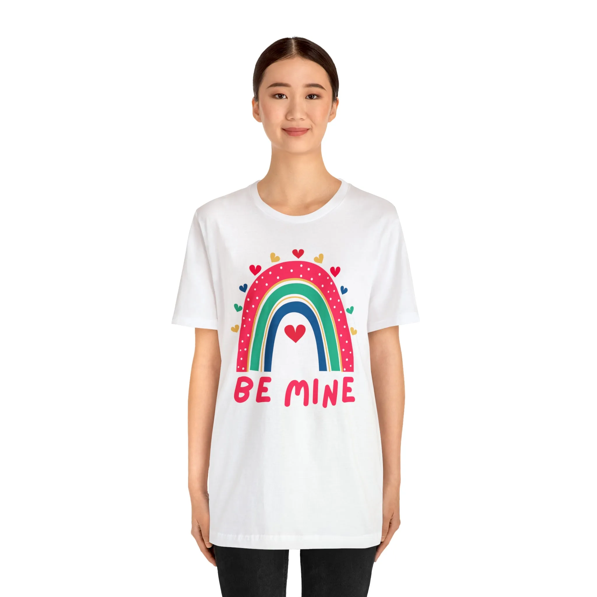 Be Mine Rainbow Happy Valentine's Day T-Shirt | Sweetheart Love Tee |  Bella Canvas 3001 Unisex |  I Love You Short Sleeve Tshirt