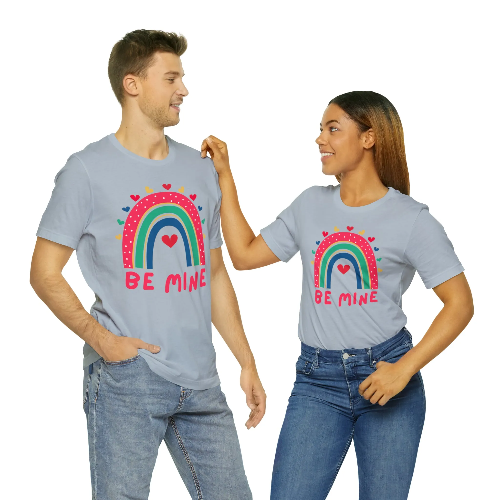 Be Mine Rainbow Happy Valentine's Day T-Shirt | Sweetheart Love Tee |  Bella Canvas 3001 Unisex |  I Love You Short Sleeve Tshirt