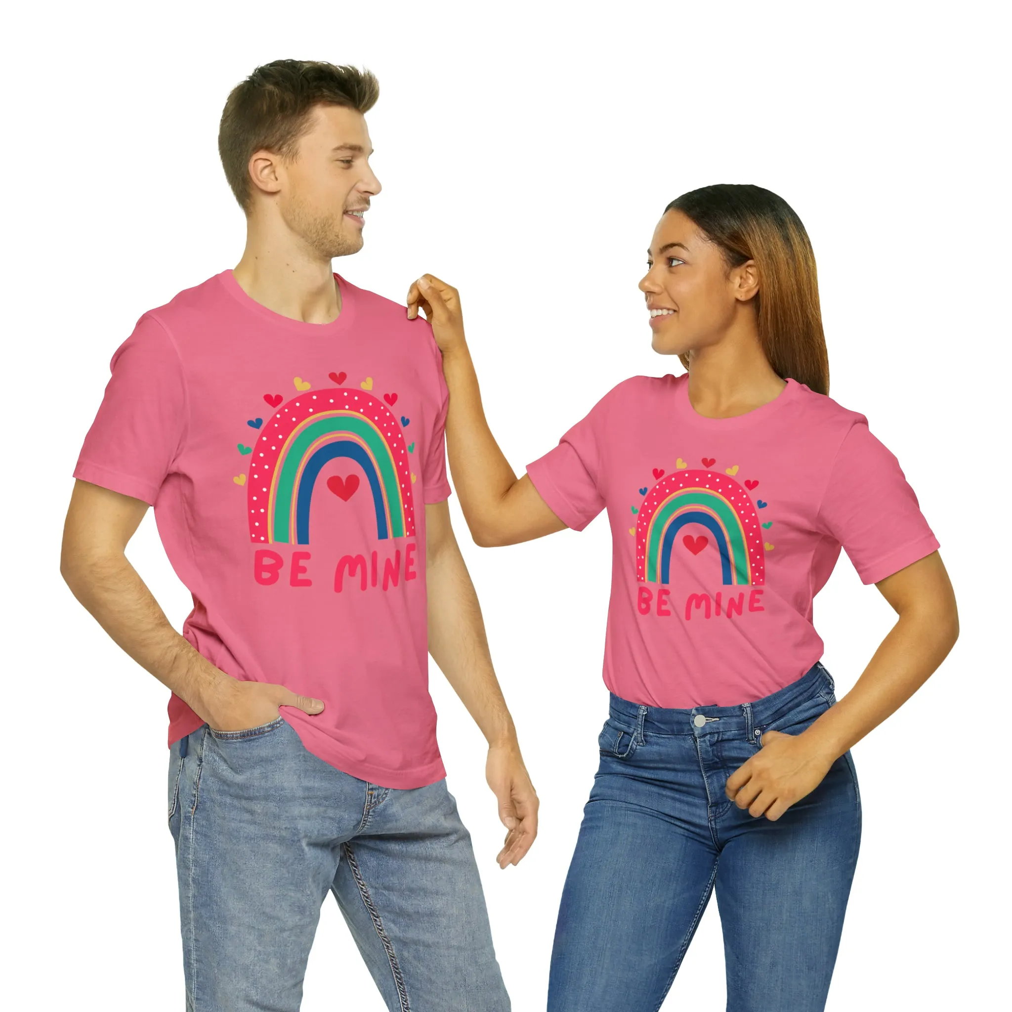 Be Mine Rainbow Happy Valentine's Day T-Shirt | Sweetheart Love Tee |  Bella Canvas 3001 Unisex |  I Love You Short Sleeve Tshirt
