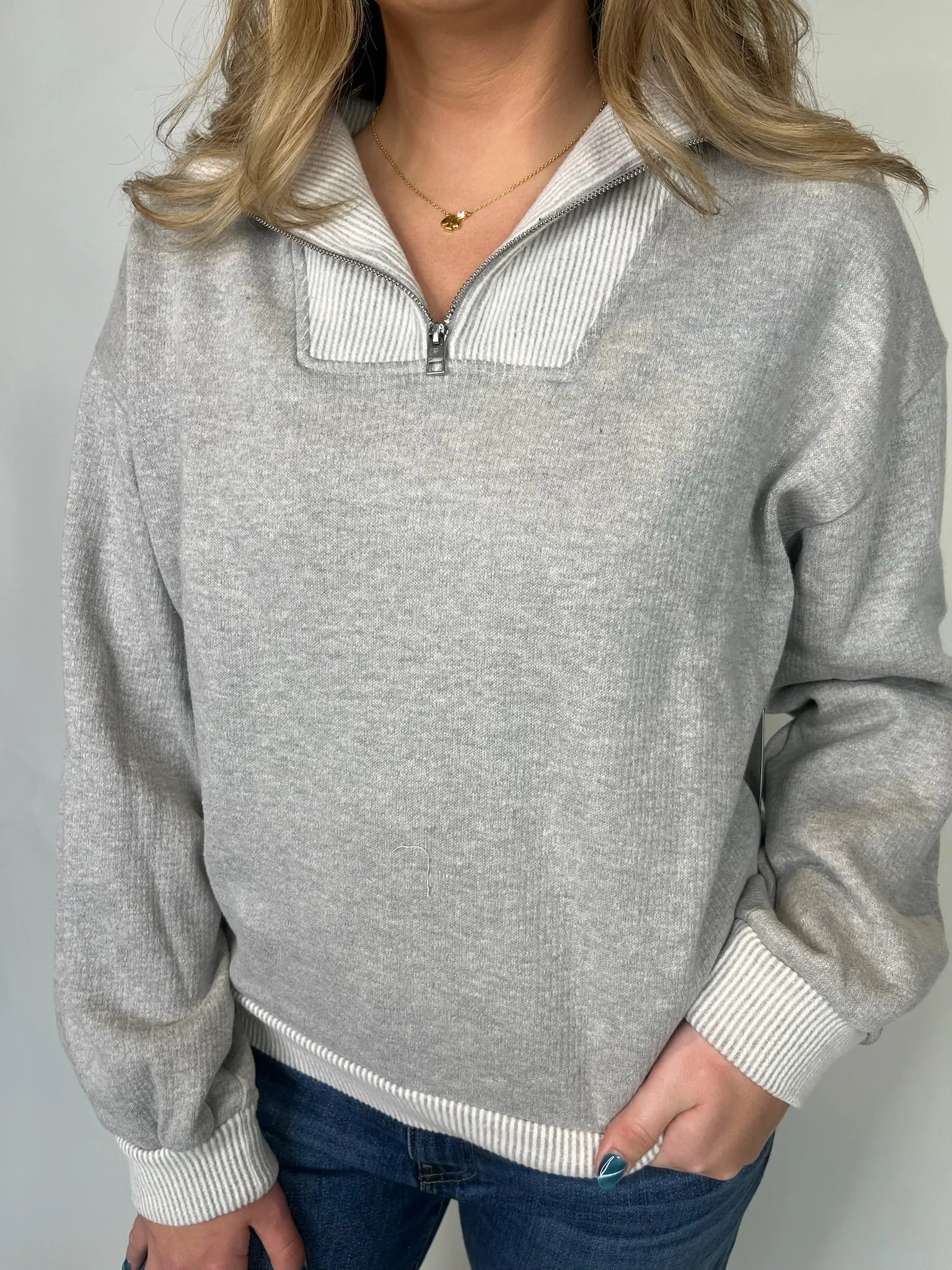 Bella Dahl Mix Knit Henley Zip Sweatshirt