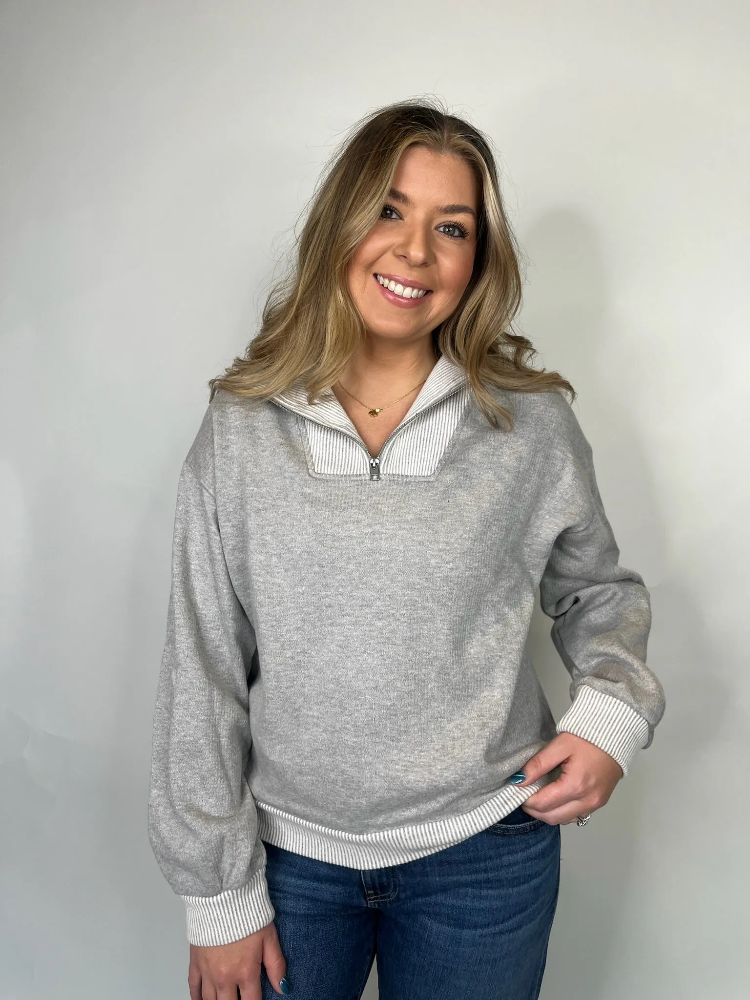 Bella Dahl Mix Knit Henley Zip Sweatshirt