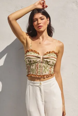 Benito Smocked Sweetheart Crop Top