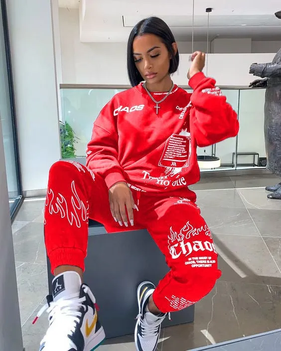 BerryBetty - Trends Women Tracksuit 2 Piece Set Autumn Letter Print Oversized Hoodies Sweatshirt Joggers Pants Suit Sweatpants Outfits Matching Set