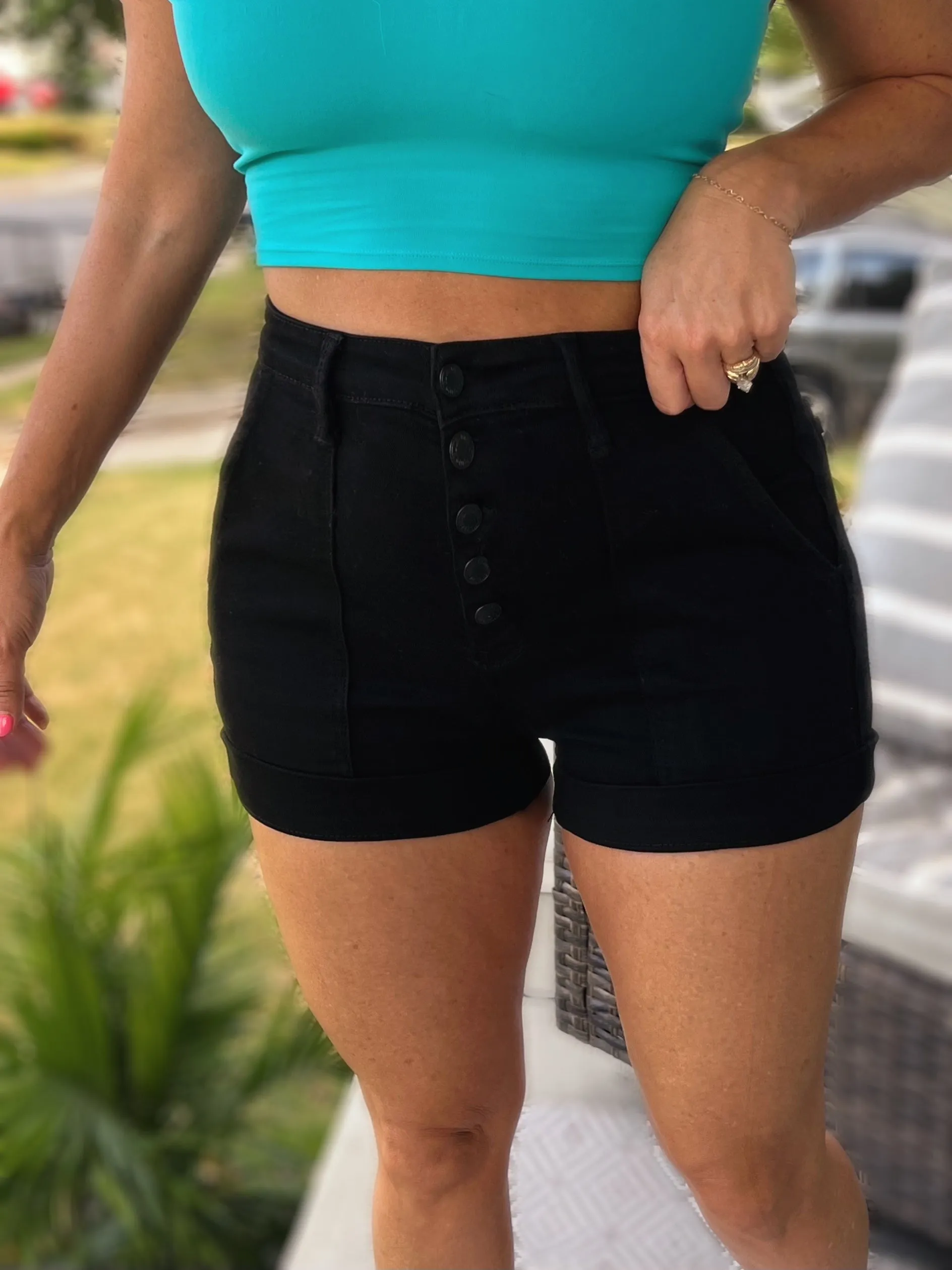 Black Button Fly Judy Blue Shorts