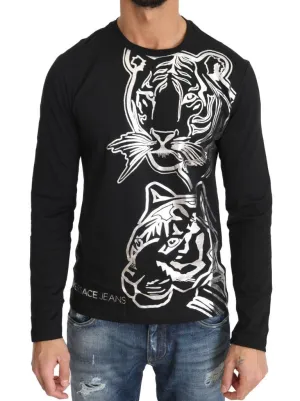 Black Cotton Silver Tiger Crewneck Pullover