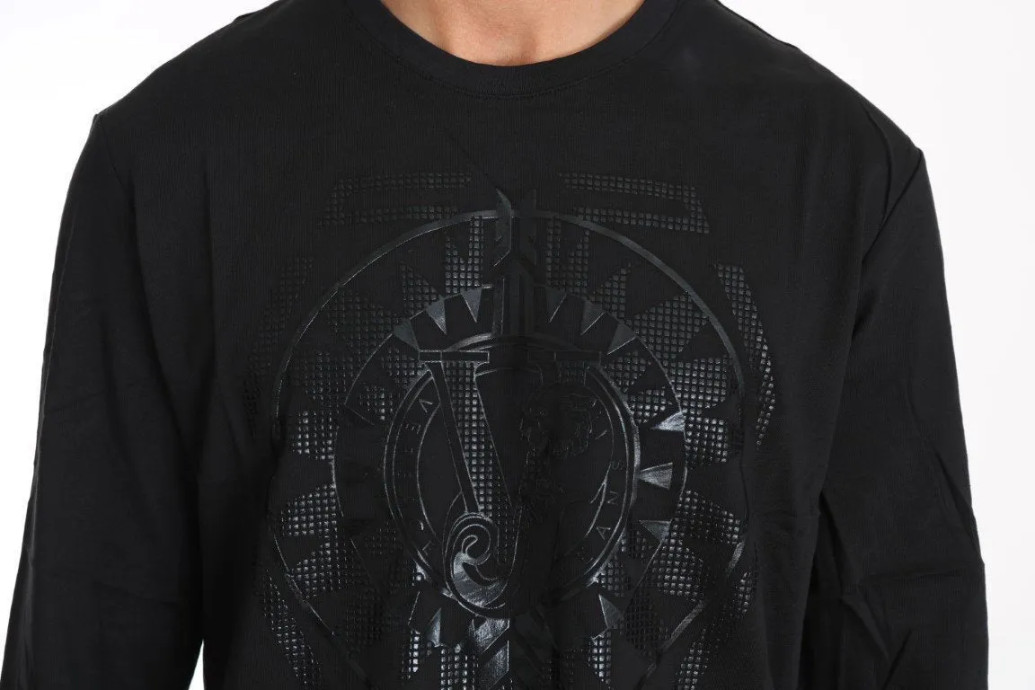 Black Cotton Tiger Motive Crewneck Pullover