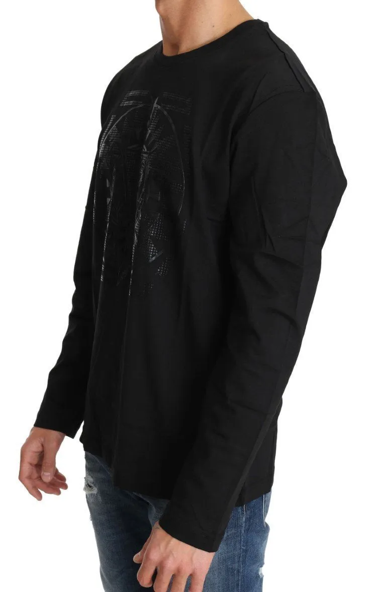 Black Cotton Tiger Motive Crewneck Pullover