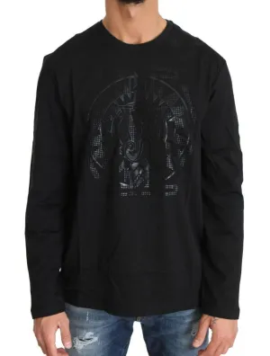 Black Cotton Tiger Motive Crewneck Pullover