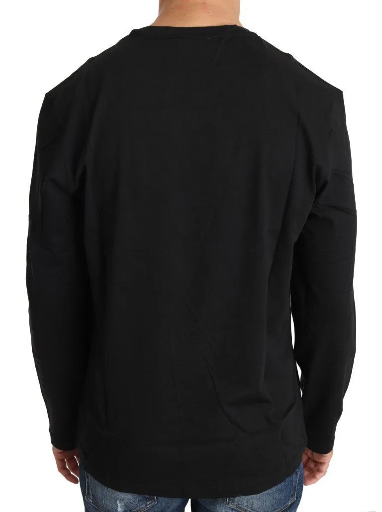 Black Cotton Tiger Motive Crewneck Pullover