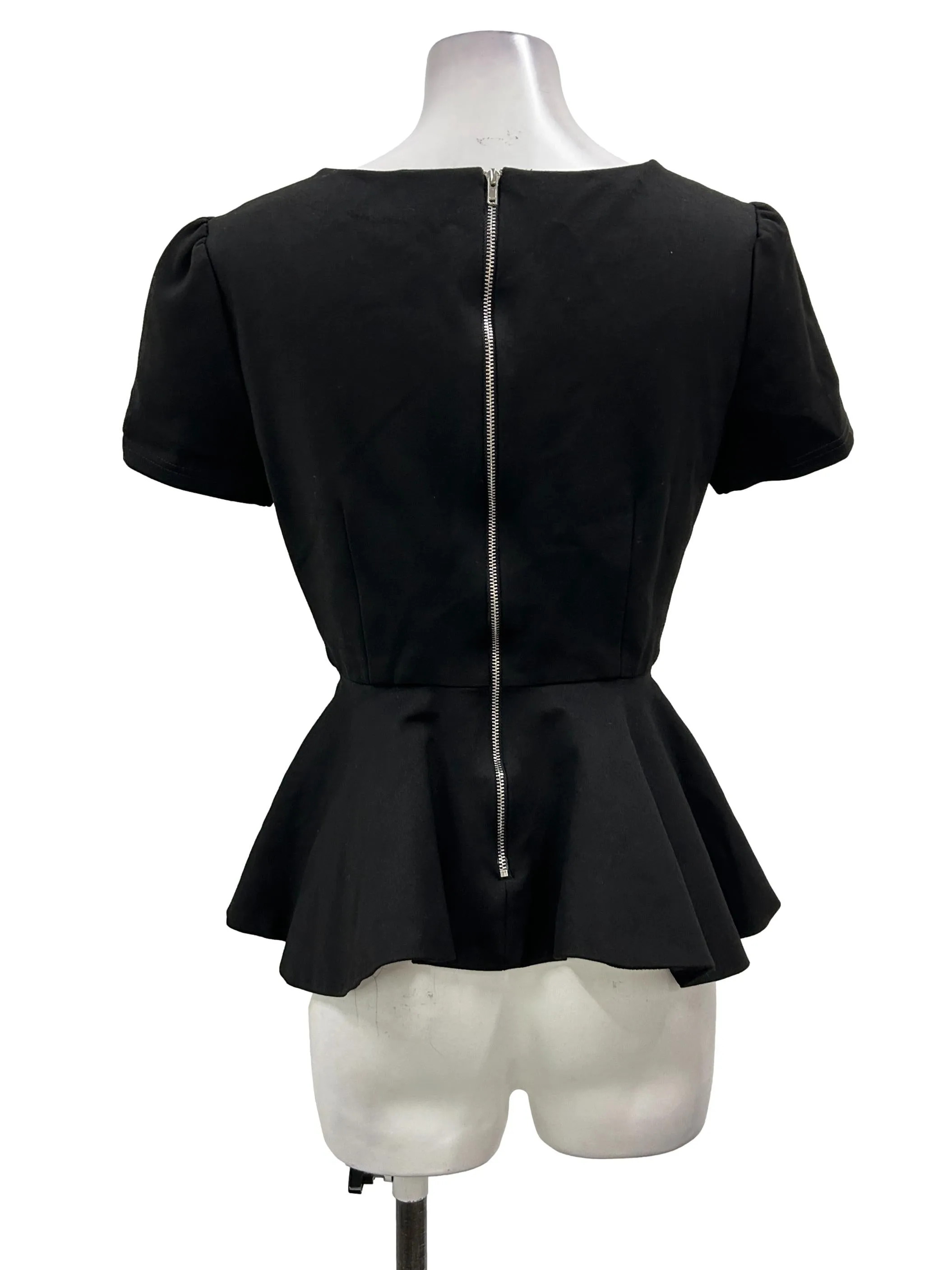 Black Cross Drape Peplum Top