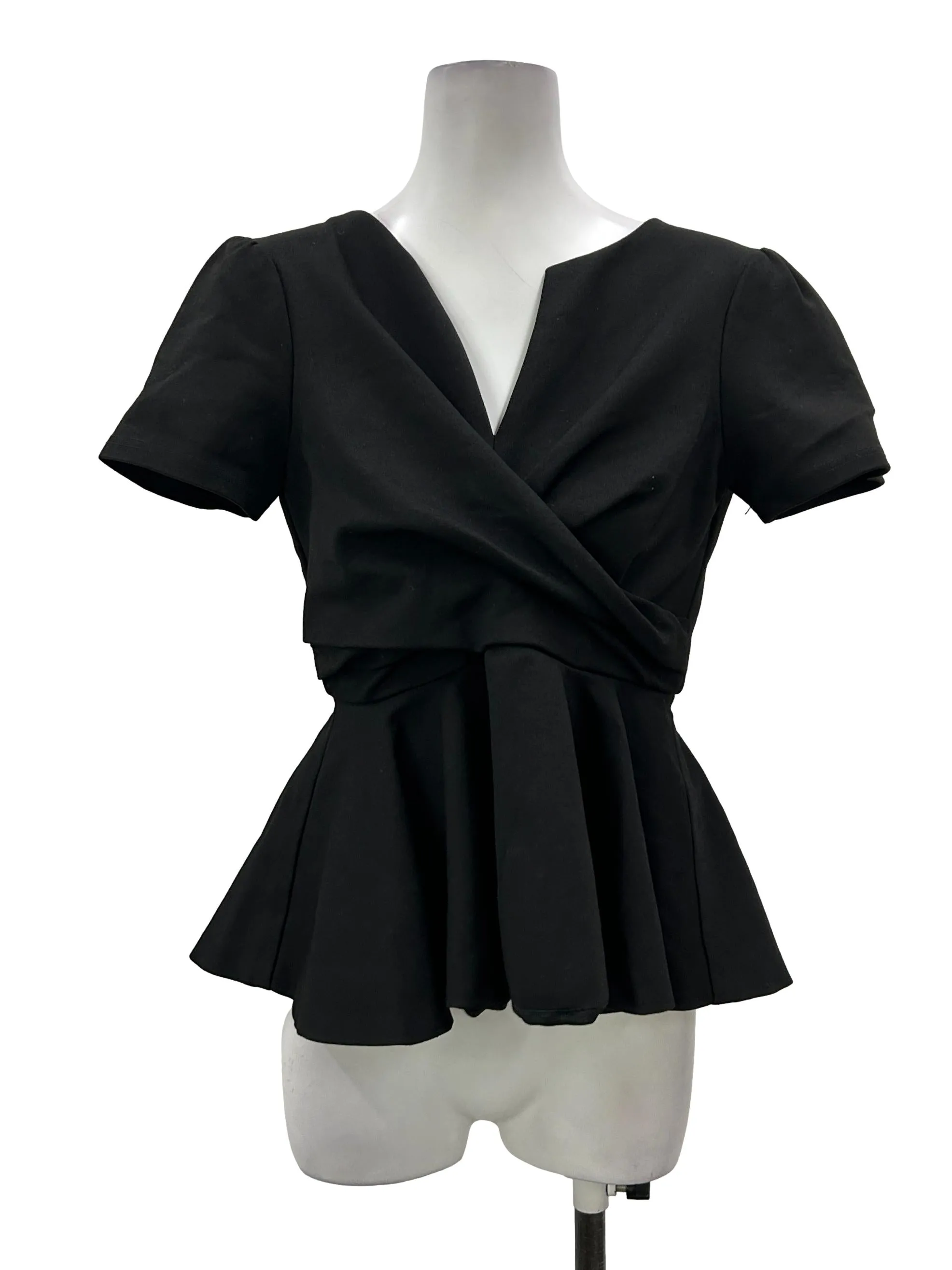 Black Cross Drape Peplum Top