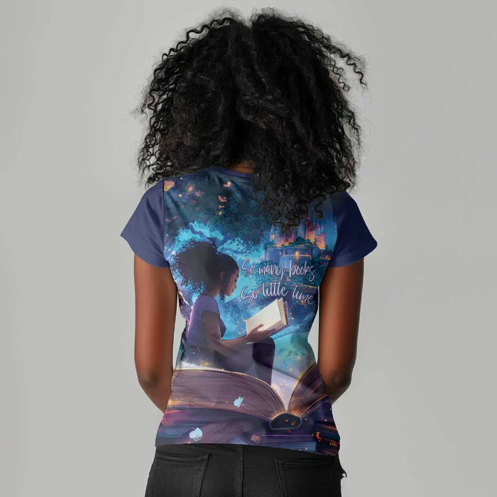 Black Girls Book Lovers Women V-Neck T-Shirt So Many Books - So Little Time LT15