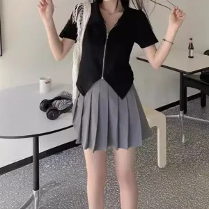 Black Zip Up Knit Top