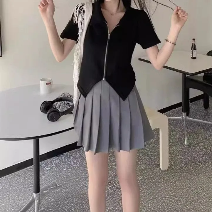 Black Zip Up Knit Top