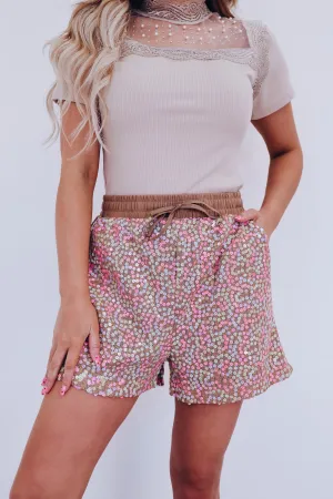 Blossom Floral Sequin Shorts- Brown