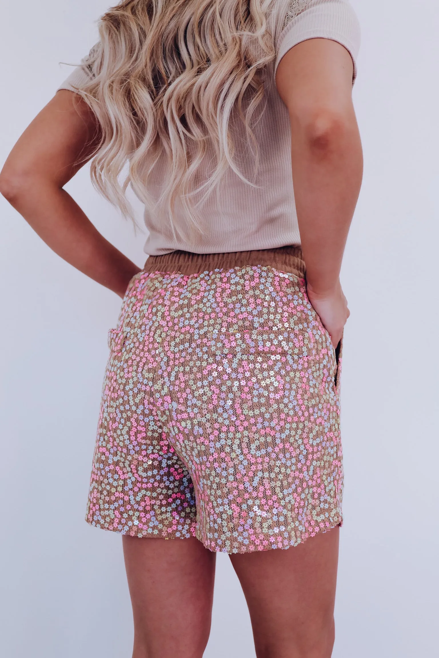 Blossom Floral Sequin Shorts- Brown