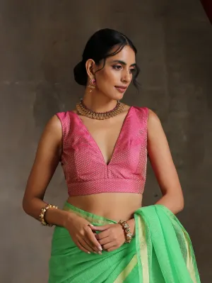 Blouse - Pink Jacquard Sleeveless