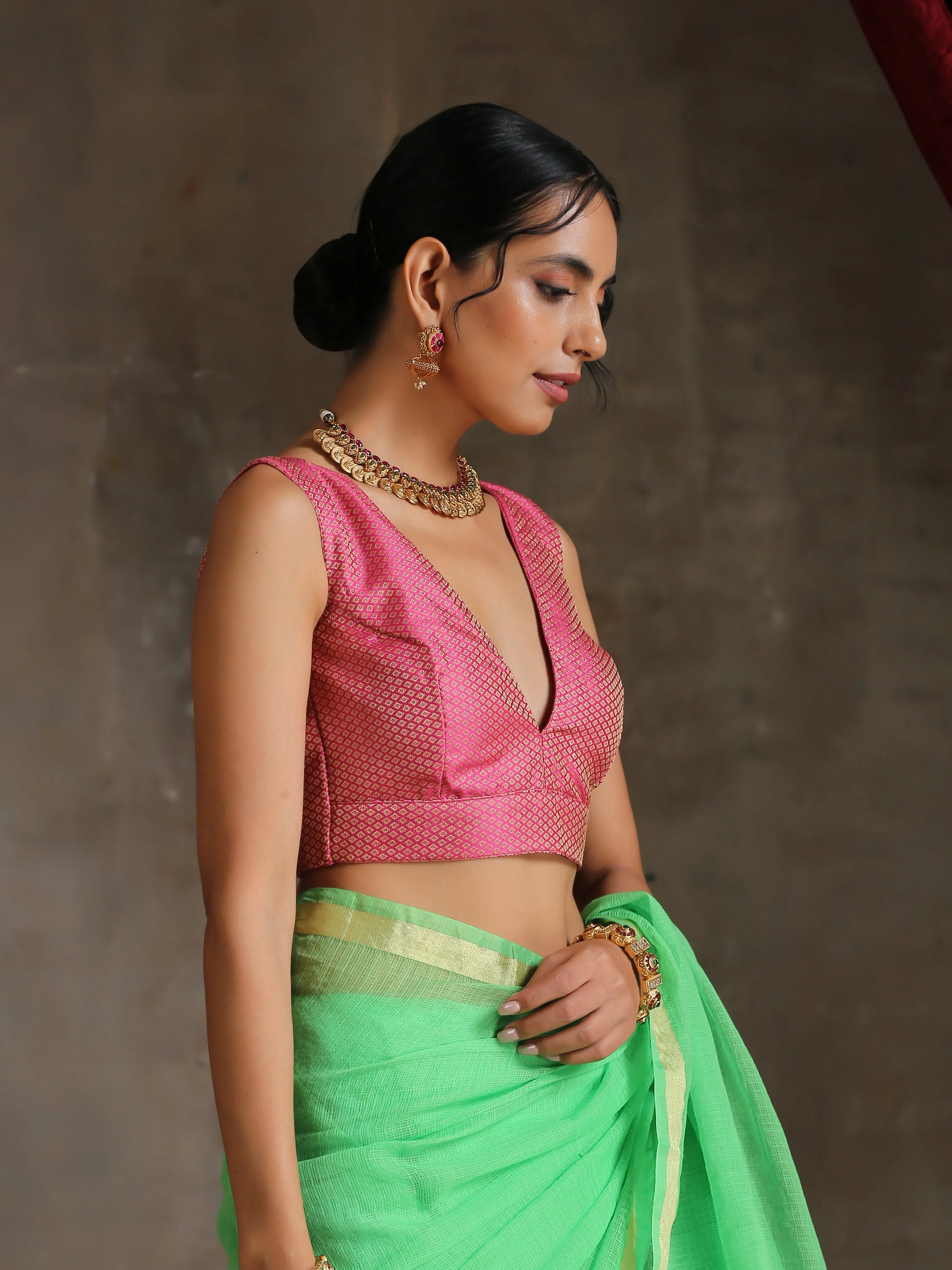 Blouse - Pink Jacquard Sleeveless