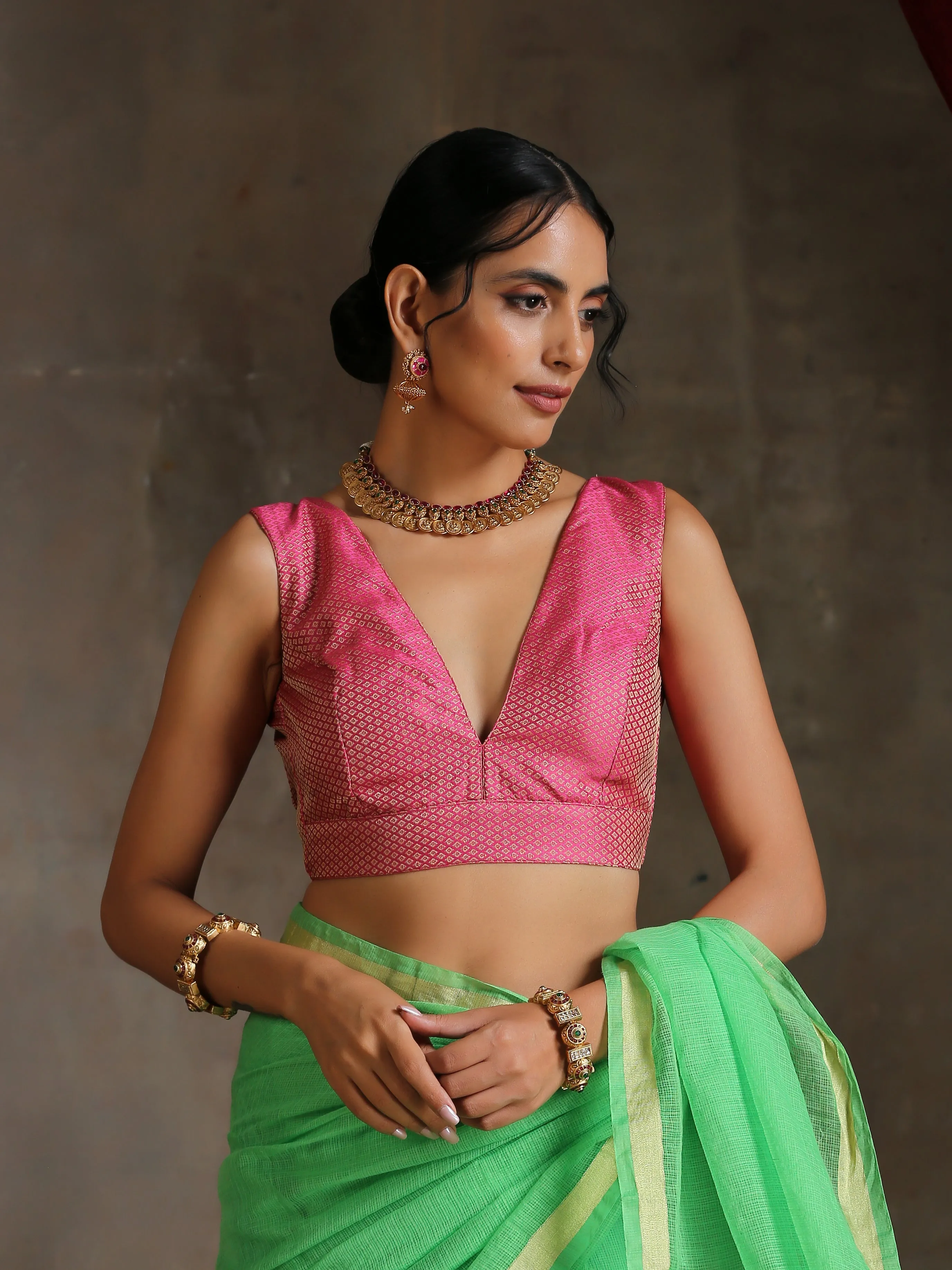 Blouse - Pink Jacquard Sleeveless