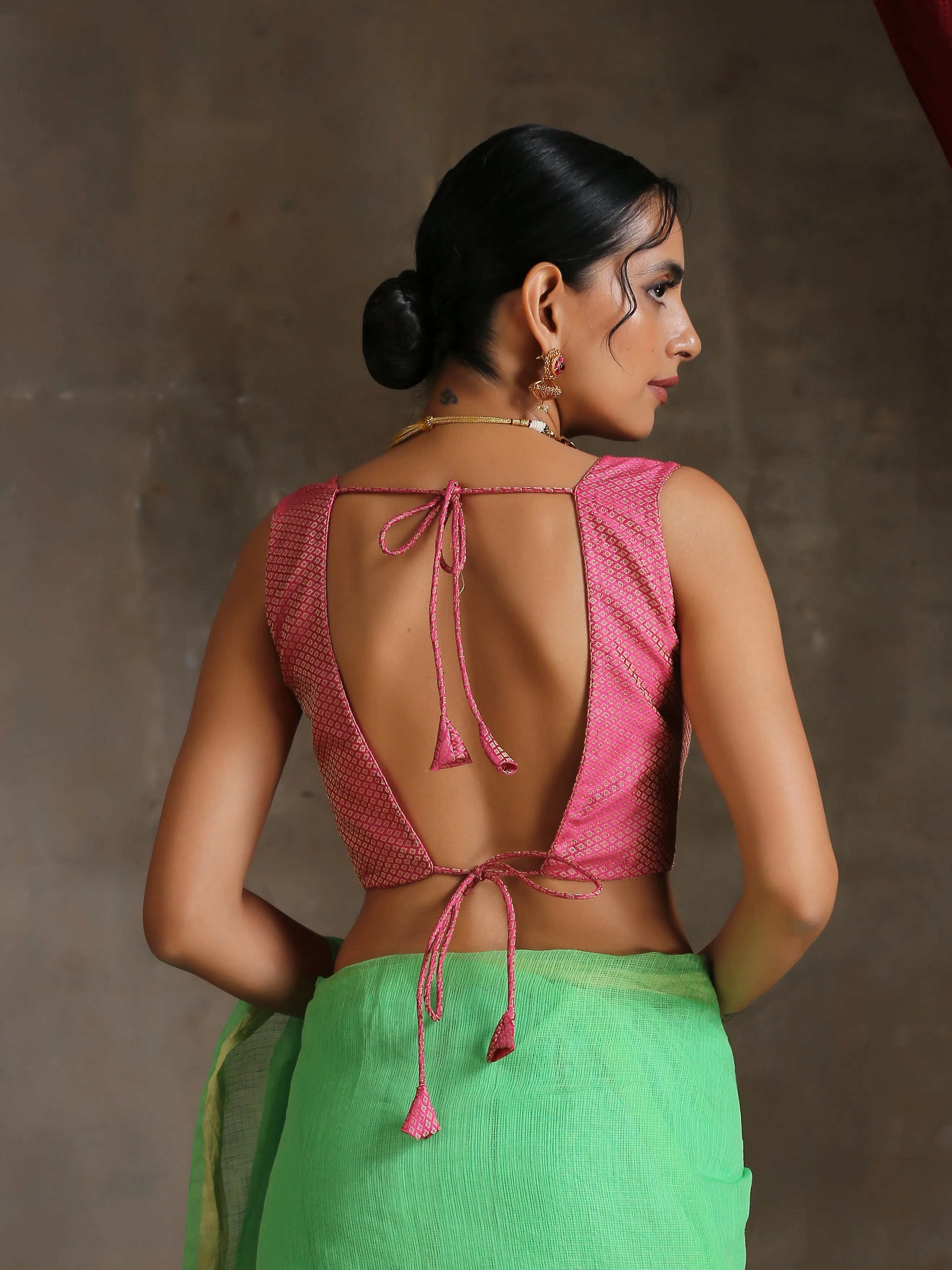 Blouse - Pink Jacquard Sleeveless