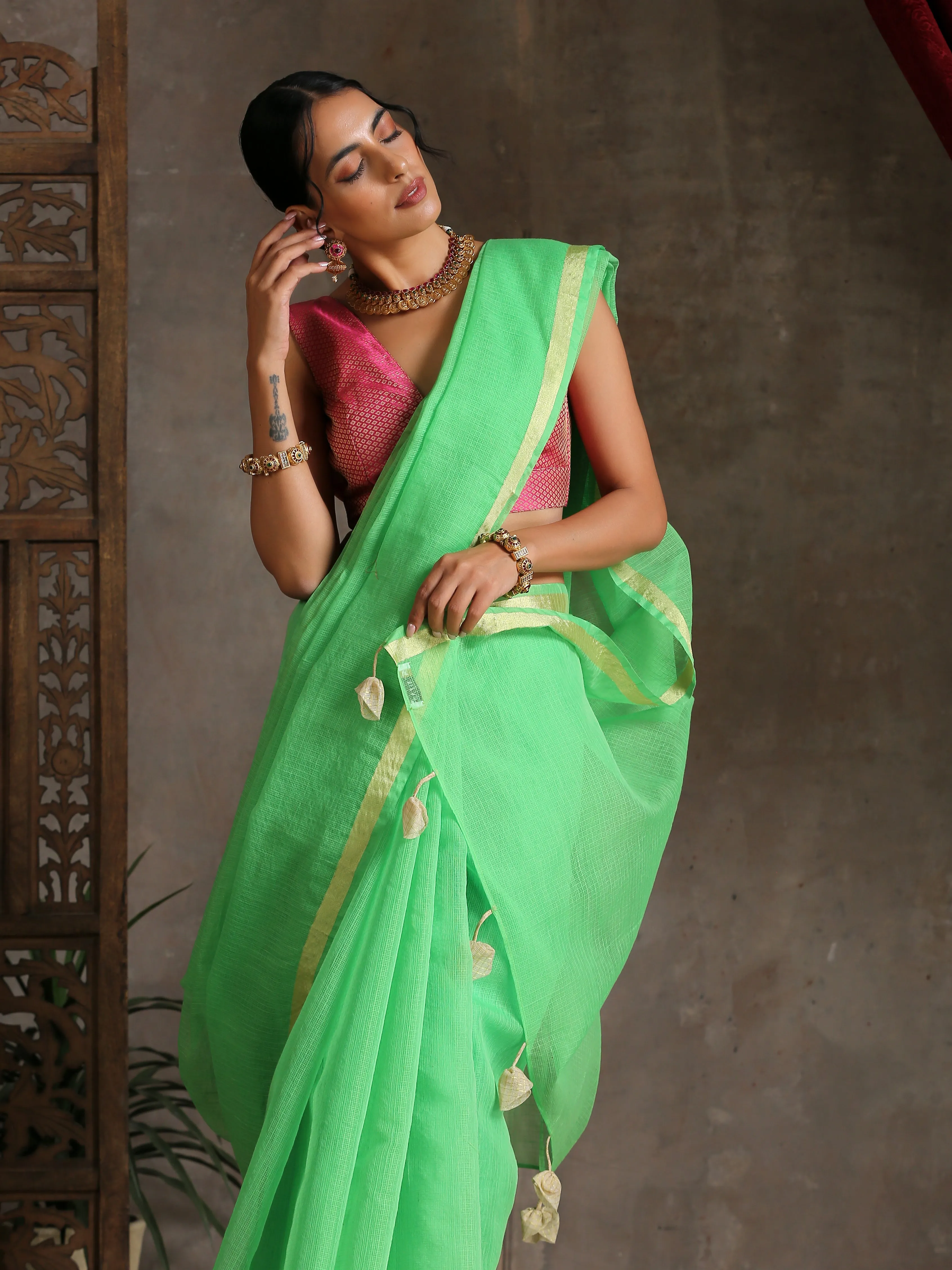 Blouse - Pink Jacquard Sleeveless