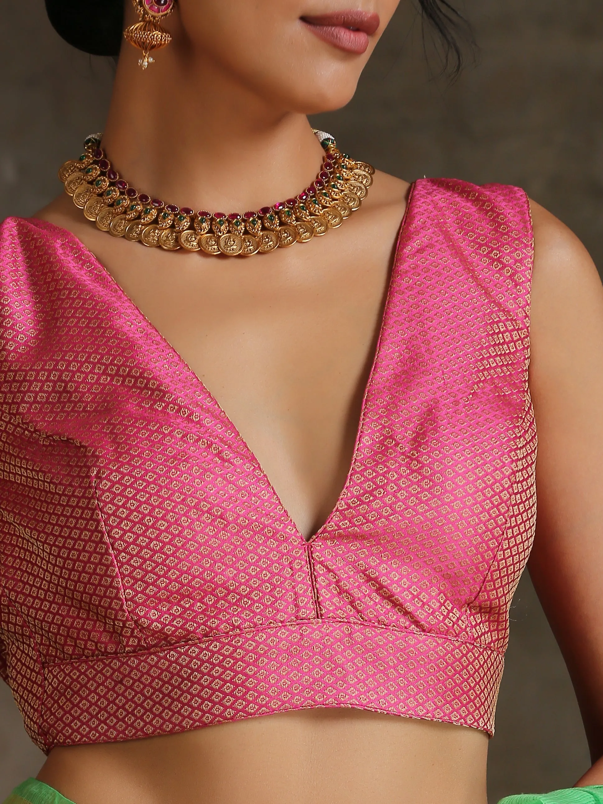 Blouse - Pink Jacquard Sleeveless