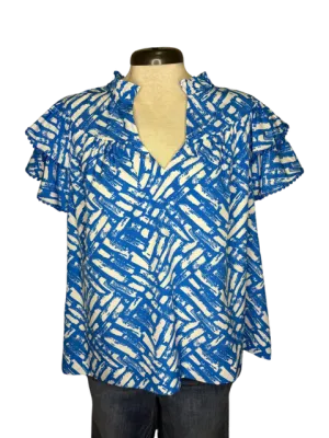 Blue Cobblestone Flutter Top
