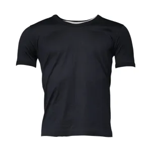 Blue Cotton Crew Neck Short Sleeves T-shirt