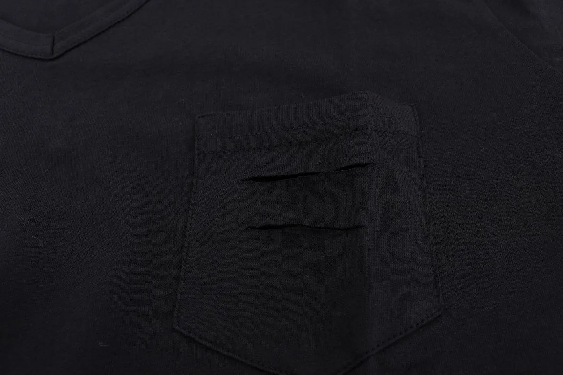 Blue Cotton V-neck T-Shirt